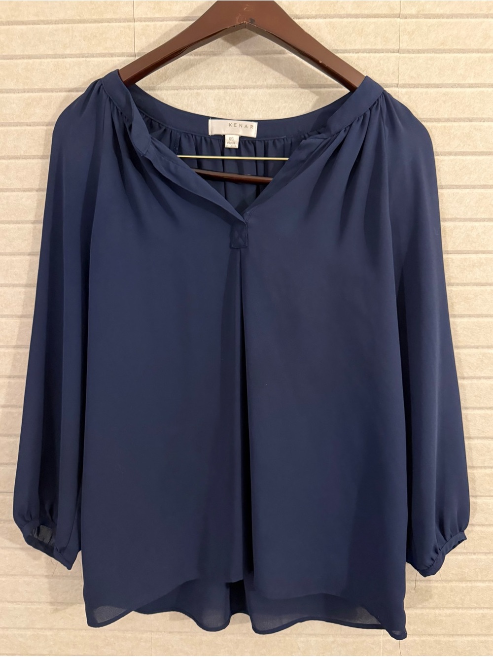 Kenar Navy Blue Flowing V‑Neck Blouse